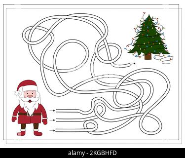 Un jeu de puzzle pour les enfants, allez à travers le labyrinthe. Dessin animé Santa Illustration de Vecteur