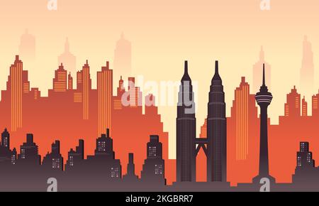 Panorama de la ville de bâtiments de haute hauteur tour petronas et tour jumelle malaisie Illustration de Vecteur