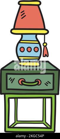 Illustration des tables et des lampes latérales dessinées à la main, isolée sur l'arrière-plan Illustration de Vecteur