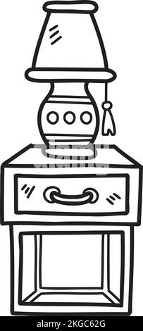Illustration des tables et des lampes latérales dessinées à la main, isolée sur l'arrière-plan Illustration de Vecteur