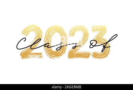 Classe de 2023. Calligraphie moderne. Logo en forme de pinceau dessiné à la main. Annuaire de conception de troisième cycle. Illustration vectorielle. Illustration de Vecteur