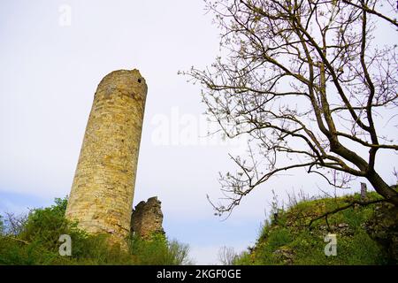 Les ruines du château de Brandebourg près du village de Lauchröden en Thuringe. Banque D'Images