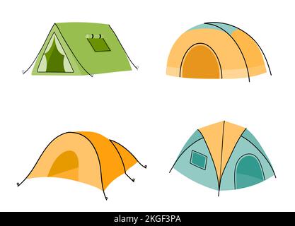 Tentes de camping de dessin animé pour activités de plein air trekking randonnée Illustration de Vecteur
