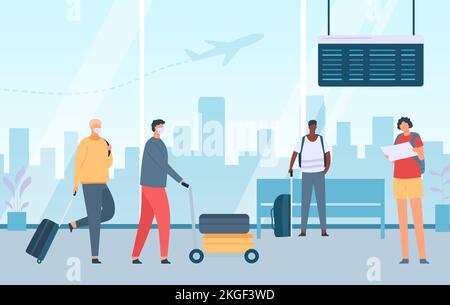 Personnes à bord de l'aéroport et en attente de vol au terminal Illustration de Vecteur