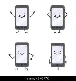 Personnage de smartphone, ambiance et sensations du visage Illustration de Vecteur