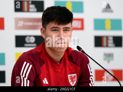 Rubin Colwill au pays de Galles lors d'une conférence de presse au Al Sadd Sports Club à Doha, au Qatar. Date de la photo: Mercredi 23 novembre 2022. Banque D'Images