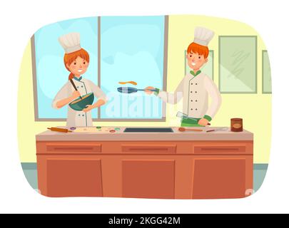 Restaurant chef cuisine à la cuisine petit déjeuner pour les clients Illustration de Vecteur