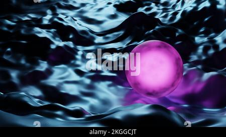 Sphère lumineuse d'émission rose sur une surface sombre surréaliste. Illustration abstraite réaliste 3D. Fond de composition créative. Banque D'Images