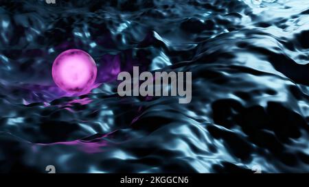 Sphère lumineuse d'émission rose sur une surface sombre surréaliste. Illustration abstraite réaliste 3D. Fond de composition créative. Banque D'Images