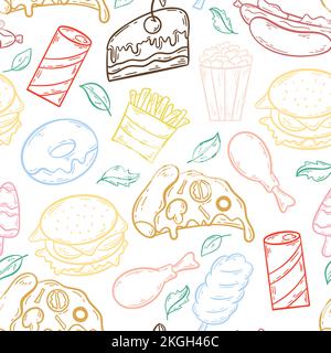 Illustration vectorielle de motif silhouette fast food sans couture Illustration de Vecteur