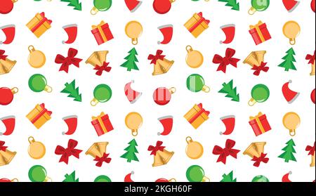 Motif sans couture sur le thème de Noël. Décorations de Noël, sapin de Noël, boules, cadeaux, ornements. Illustration vectorielle Illustration de Vecteur