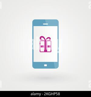 Smartphone et présent. Concept de cadeau. Illustration vectorielle, conception plate Illustration de Vecteur