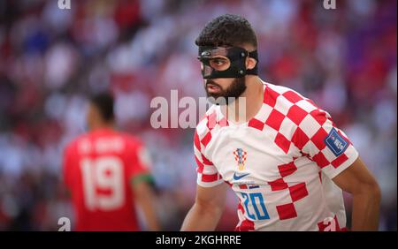 Al Khor, Qatar. 23rd novembre 2022. Croate Josko Gvardiol photographié lors d'un match de football entre le Maroc et la Croatie, dans le Groupe F de la coupe du monde FIFA 2022 à Al Khor, Etat du Qatar, le mercredi 23 novembre 2022. BELGA PHOTO VIRGINIE LEFOUR crédit: Belga News Agency/Alay Live News Banque D'Images