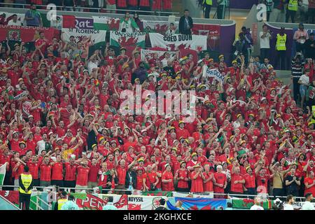 Doha, Qatar, 21 novembre 2022, stade Ahmad bin Ali, Doha, QAT, coupe du monde FIFA 2022, Groupe B, Etats-Unis contre pays de Galles, dans l'image les fans gallois dans les stands. Banque D'Images