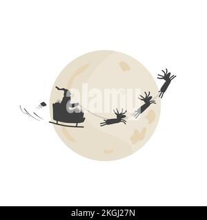 Silhouette du Père Noël en train de monter des cerfs devant la lune. Illustration vectorielle Illustration de Vecteur