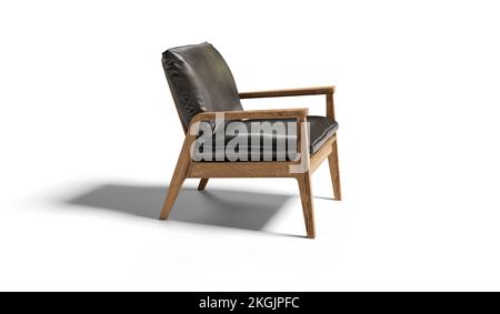 Confortable fauteuil en cuir noir isolé sur fond blanc avec Clipping Path Banque D'Images