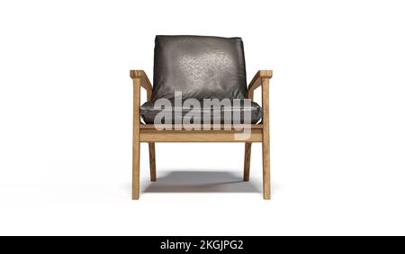 Confortable fauteuil en cuir noir isolé sur fond blanc avec Clipping Path Banque D'Images