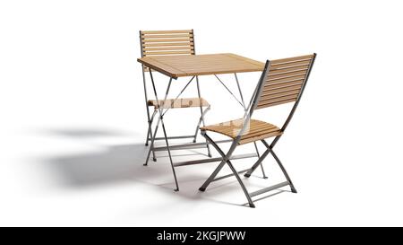 Table en bois avec deux chaises. Isolé sur fond blanc avec masque Banque D'Images