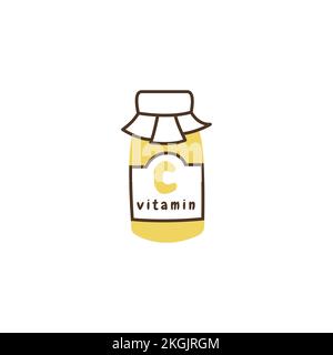 Une simple icône minimaliste d'un pot en verre avec de la vitamine C. Une petite bouteille de pilules. Médecine de pharmacie. Soutien de l'immunité pendant les épidémies, les pandémies, d Illustration de Vecteur