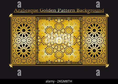 Collection d'arrière-plan Arabesque Golden pattern, Gold Luxury Background image vectorielle de l'ornement islamique Illustration de Vecteur