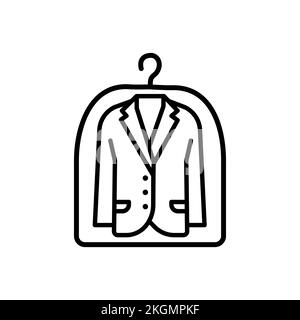 Combinaison de nettoyage à sec, icône en ligne fine, housse anti-poussière pour vêtements. Housse pour vêtement. Symbole de la lessive. Illustration vectorielle moderne. Illustration de Vecteur