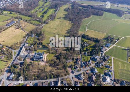 Vue aérienne, pavillon de chasse d'Herdringen avec parc du château, Herdringen, Arnsberg, pays aigre, Rhénanie-du-Nord-Westphalie, Allemagne, Burg, DE, Europe, pho aérien Banque D'Images