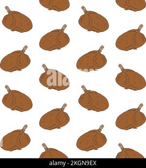 Motif vectoriel sans couture d'un dessin d'un coolé dessiné à la main, dinde colorée isolée sur fond blanc Illustration de Vecteur