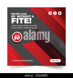Fitness gym solde social media post design template, social Media Post pour fitness gym promotion, social media bannière. Avec carré et rouge, noir et W. Illustration de Vecteur