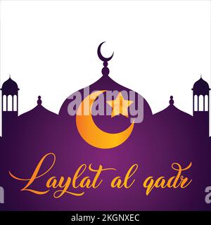 Bannière islamique Laylat Al Qadr avec lune d'or et étoile Illustration de Vecteur