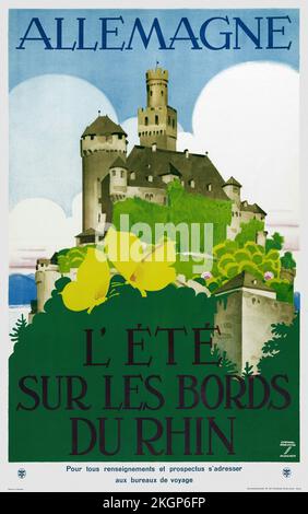 Allemagne. L'Eté sur les bords du Rhin par Ludwig Hohlwein (1874-1949). Affiche publiée en 1935 en Allemagne. Banque D'Images