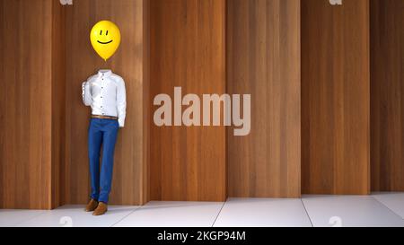 Rendu tridimensionnel de la personne invisible tenant le ballon avec le visage heureux Banque D'Images