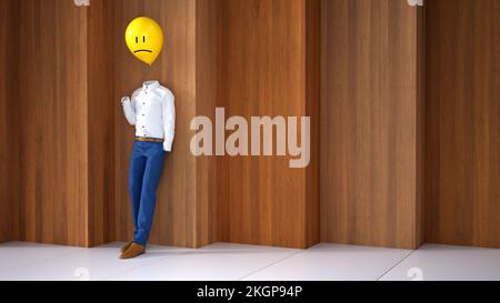 Rendu tridimensionnel de la personne invisible tenant le ballon avec le visage triste Banque D'Images