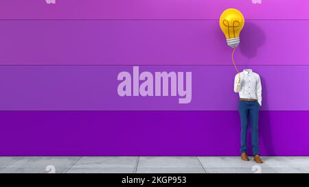 Rendu tridimensionnel d'une personne invisible tenant un ballon en forme d'ampoule Banque D'Images