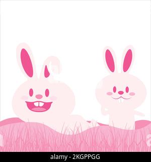 Modèle de lapin de Pâques, illustration des lapins de Pâques heureux, vecteur de Pâques joyeux lapin de Pâques, illustration des lapins de Pâques heureux avec vecteur d'herbe, Pi Illustration de Vecteur