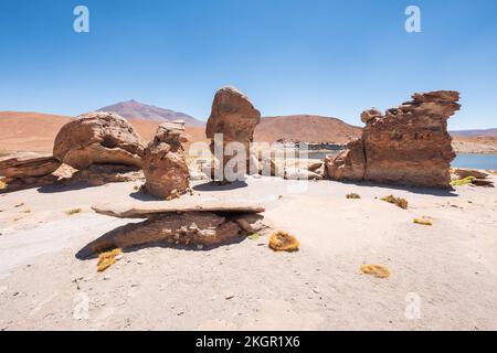 Formations rocheuses aux formes particulières près de la Laguna Negra (lagune ou lac noir) dans la province de Nor Lipez, département de Potosi, Bolivie Banque D'Images