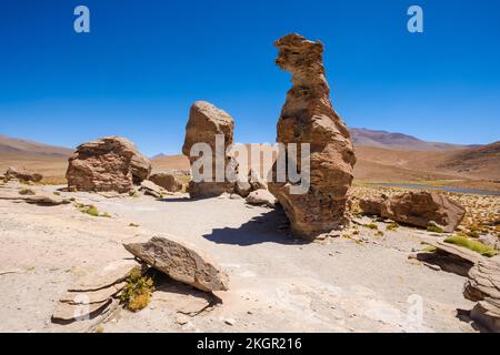 Formations rocheuses aux formes particulières près de la Laguna Negra (lagune ou lac noir) dans la province de Nor Lipez, département de Potosi, Bolivie Banque D'Images