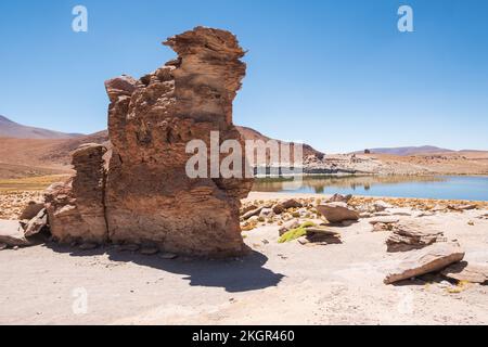 Formations rocheuses aux formes particulières près de la Laguna Negra (lagune ou lac noir) dans la province de Nor Lipez, département de Potosi, Bolivie Banque D'Images