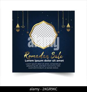 Vente de Ramadan médias sociaux modèle de message bannières annonce, illustration modifiable, mois islamique Saint de Ramadan bannière de vente avec des lanternes illuminées d'or Illustration de Vecteur