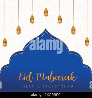 EID Mubarak Vector Design, Eid Mubarak Golden Text Effect, Bleu et Golden Shade. Lampes arabes, arrière-plan islamique, voiture de vœux du Festival islamique d'Eid Illustration de Vecteur