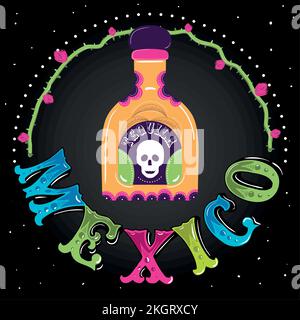 Viva mexique poster avec tequila icon Vector Illustration de Vecteur