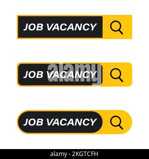Vecteur de la barre de recherche de poste vacant avec couleur jaune, concept d'embauche avec une loupe, poste vacant à l'intérieur de la forme noire, poste vacant à l'embauche conc Illustration de Vecteur