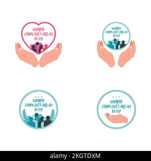 Collection de modèles de la Journée mondiale de l'humanitaire. Illustration de la conception du modèle de vecteur de jour humanitaire. Modèle de scénario de la Journée humanitaire. Conception pour Illustration de Vecteur