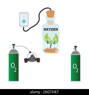 Collection de bouteilles d'oxygène pour la conception de vecteurs de sites Web médicaux. Réservoir de gaz avec motif de collecte de masque. Collecte de réservoir d'équipement médical pour la pandémie de pu Illustration de Vecteur