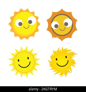 Autocollant soleil de forme ronde et de couleur jaune. Un soleil mignon avec un visage souriant et de beaux yeux. Sunray sort de la conception de vecteur de soleil. Vecteur s du soleil Illustration de Vecteur