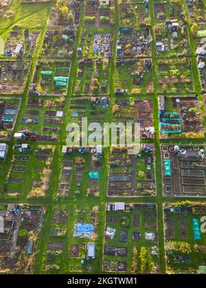 Leeds, Royaume-Uni. 23rd novembre 2022. Météo au Royaume-Uni : le soleil d'hiver projette de longues ombres à travers les Alwoodley Allotages, dans la banlieue de Leeds, dans le West Yorkshire. Crédit : Bradley Taylor / Alamy News Banque D'Images