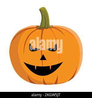 Motif citrouille avec yeux diable effrayants et dents pointues pour Halloween avec couleur orange et verte. Lanterne ronde à motif citrouille avec visage souriant o Illustration de Vecteur