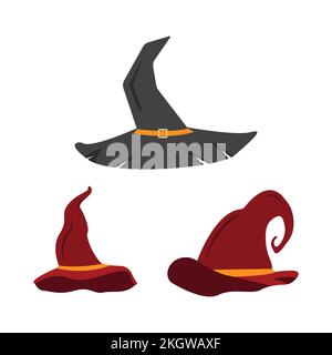 Chapeau de sorcière d'Halloween avec marron foncé, noir et couleur dorée. Chapeau de sorcière motif vectoriel sur fond blanc pour Halloween. Vecteur effrayant Illustration de Vecteur