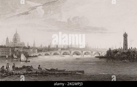 Le pont original de Blackfriars, vu de Hungerford, panorama du Vieux Londres Banque D'Images