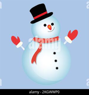 Motif éléments de Noël avec bonhomme de neige heureux. Bonhomme de neige d'hiver avec un visage souriant, un silencieux de cou, des gants, un chapeau et des boutons. Joli dessin vectoriel bonhomme de neige Illustration de Vecteur