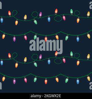 Lumières de Noël brillantes isolées sur fond sombre. Motif vectoriel de lumières de Noël avec un ensemble de superbes lumières lumineuses. Décoration lumineuse colorée Illustration de Vecteur